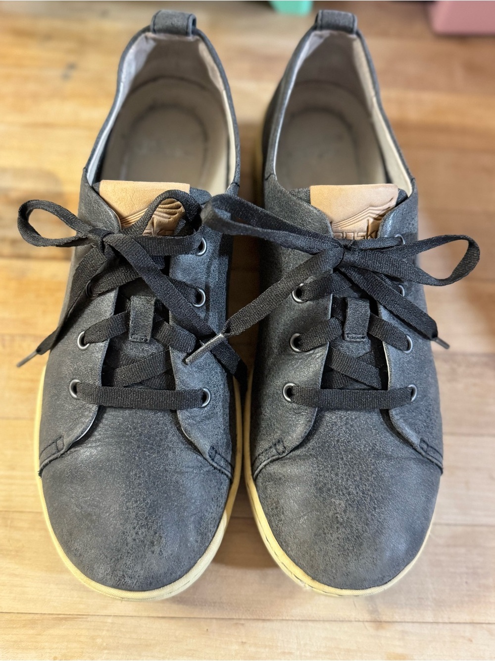 Dansko Black/Gray Sneakers with Tan Tongue Accent